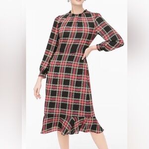 J Crew Stewart Tartan Plaid  Long Sleeve Midi Dress - NWT. Size 10